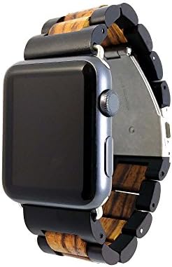 Apple saat bandı-Apple iWatch için Ottm 42mm Benzersiz Ahşap Saat Bandı, ekstra bağlantılar ve yeniden boyutlandırma aracı (Zebra