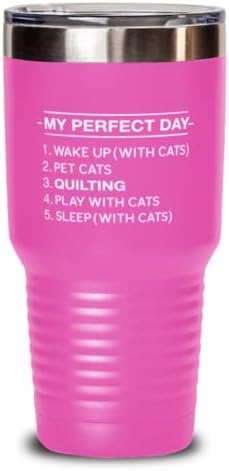 Mükemmel Günüm: Kediler, Kapitone, Kediler 30 oz Pembe İçecek Tumbler w/Kapak, Kedi Seven Yorganlar için, Onun için Bardak ve