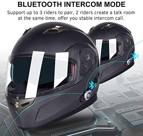 FreedConn Motosiklet Bluetooth Kaskları, Bluetooth Entegre Modüler Flip up Tam Yüz Motosiklet Kaskı, Çift Vizör Modüler Bluetooth