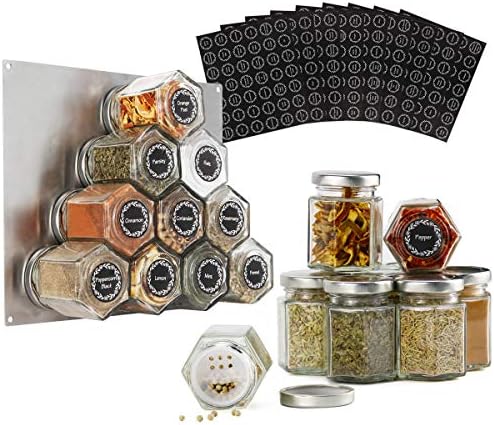 16-Pack 3oz manyetik baharat kavanoz altıgen cam Shaker kapakları ve 394pcs etiketleri ile
