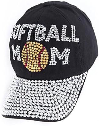 Crazy4Bling Siyah Moda Softbol Anne Rhinestone Faceted Kristal Çivili Tasarım Kap Şapka