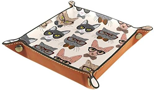 Karikatür Kediler Organizatör Ofis Mikrofiber Deri Masa Tepsisi Pratik saklama kutusu Cüzdan Tuşları ve Ofis Ekipmanları, 16x16