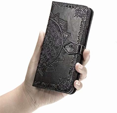 Abtory Sony Xperia 1 II Cüzdan Kılıf, Kart Yuvaları ıle Mandala Kabartma PU Deri Flip Standı Folio Tampon Koruma Kapağı Bilek