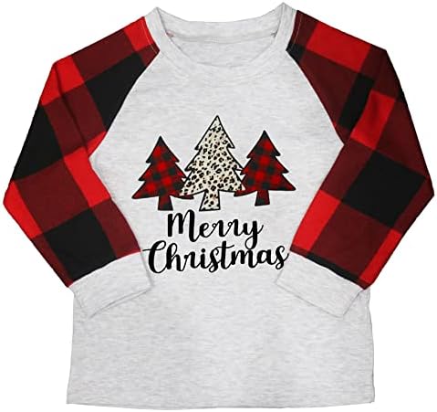 Noel gömlek yürümeye başlayan çocuk erkek kız Noel Buffalo ekose ağaçlar T-Shirt Noel grafik Tees tatil Tops