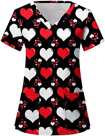 Kadın kısa kollu çalışma üniforma bluz artı Boyutu V Yaka Workwear kalp grafik üst Tee Hemşireler için