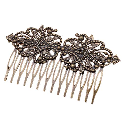 2 Adet Retro Metal 14 Diş Yan Tarak Çiçek Asma Cirrus Saç Tokası Dekoratif Tarak, Bronz Saç Tokası