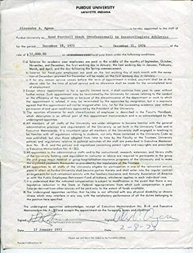 Alex Agase Gerçek Purdue Boilermakers Baş Antrenörlük Sözleşmesi Agase Tarafından İmzalandı - NFL İmzaları Kesti