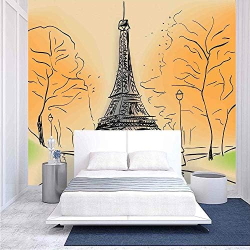 100x100 inç duvar resmi,Paris Eyfel Kulesi Sonbahar Yaprakları ile Sanatsal Eskiz Etkisi Tatil Landmark Kabuğu ve Sopa Kendinden