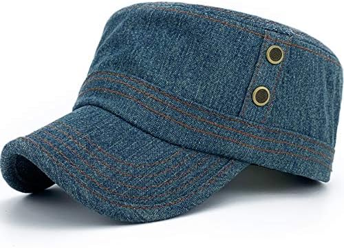 Rayna Moda Erkek Kadın Vintage Yıkanmış Denim Harbiyeli Ordu Şapka Jean Askeri Kap Düşük Profil Düz Üst beyzbol şapkası