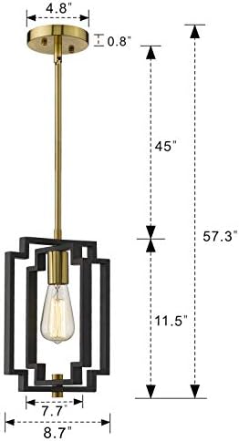 Emlıvıar endüstriyel kolye ışık, 1-Light mutfak asılı aydınlatma armatürü Ayarlanabilir, siyah ve altın Kaplama, JE1981M1L BK