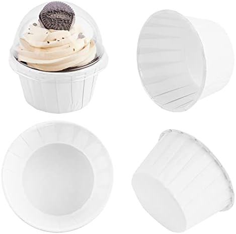Ocmoıy 50 Paket Kubbe Kapaklı Beyaz Cupcake Gömlekleri, Fırın için Tek Kullanımlık Kağıt Pişirme Bardakları, Cupcake ve Muffin