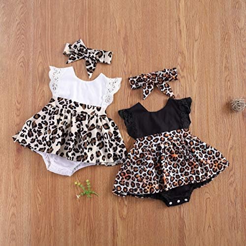 Yenidoğan Bebek Kız Cheetah Baskı Kıyafetler Ruffles Kollu Romper Bodysuit + Kafa Bandı 2 Adet Yaz Giysileri Set