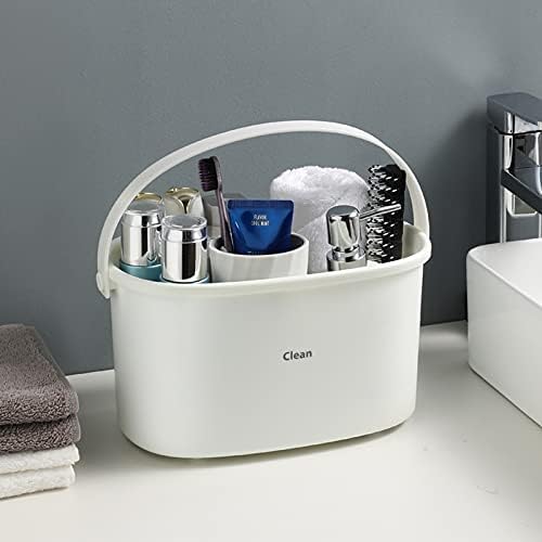 JıatuA plastik saklama sepeti Kolu ile Taşınabilir Duş Caddy Tote Düzenlemek için Banyo Mutfak Yurt Odası Ofis, Beyaz
