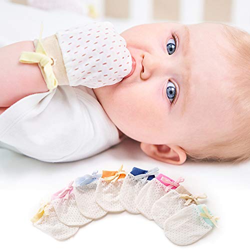 Aıjıan Paketi 16 Bebek Örgü Eldiven Pamuk Hiçbir Çizik Eldivenler için Unisex (8 Renkler / 0-12Months)
