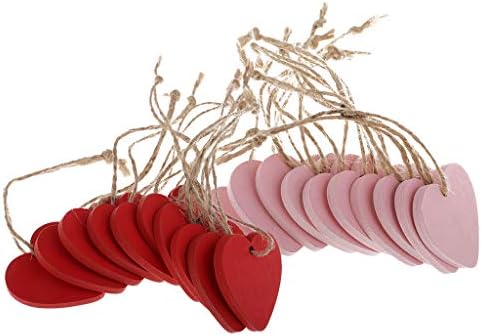 DYNWAVE 20 Parça Pembe & Kırmızı Kalp Hediye Etiketleri Ahşap Zanaat Malzemeleri DIY Favor Kolye Etiketleri
