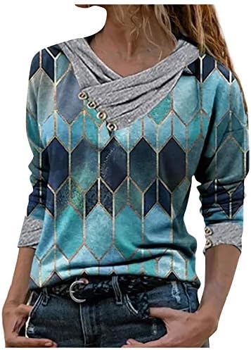 Kadınlar için Tops Renk dikiş Baskılı V Yaka 3/4 kollu gömlek Genç Kız Artı Boyutu Tunik Bluz Kravat-boya Rahat Bluz