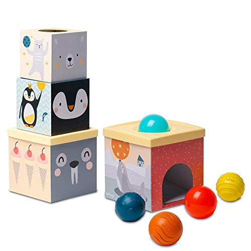 Tsk Toys Toddlers Object Permanence Ball Drop Stacker, Güçlü ve Dayanıklı Karton Kutu ve Plastik Kapaktan Yapılmıştır Karın Zamanı
