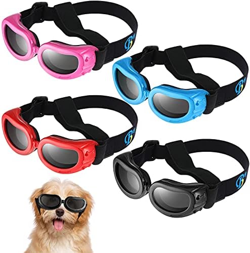 4 Pairs Köpek Gözlük Doggie Gözlük Ayarlanabilir Pet Güneş Gözlüğü UV Dayanıklı Rüzgar Geçirmez Snowproof Doggy Gözlük için Pet