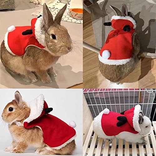 WCDJOMOP Küçük Hayvanlar Noel Kostüm Tavşan Noel Pelerin ile Geyik Boynuz Bunny Sıcak Giysiler Sevimli Festivali Kıyafetler Kobay