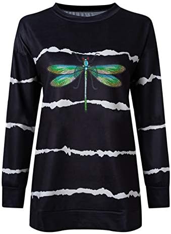 UNBRUVO Sevimli Tişörtü kadın Uzun Kollu Grafik Tees Dragonfly Baskı Crewneck Kazak
