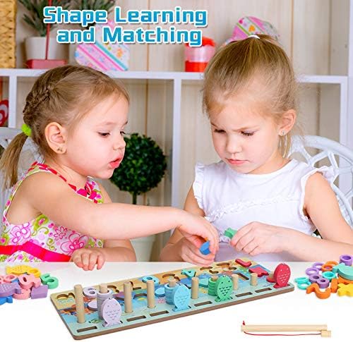 Sitodier Ahşap Numarası Bulmaca Sıralama Montessori Oyuncak Bebekler için / Şekil Bulmaca Eşleştirme Sayma Balıkçılık Oyunu Yaş