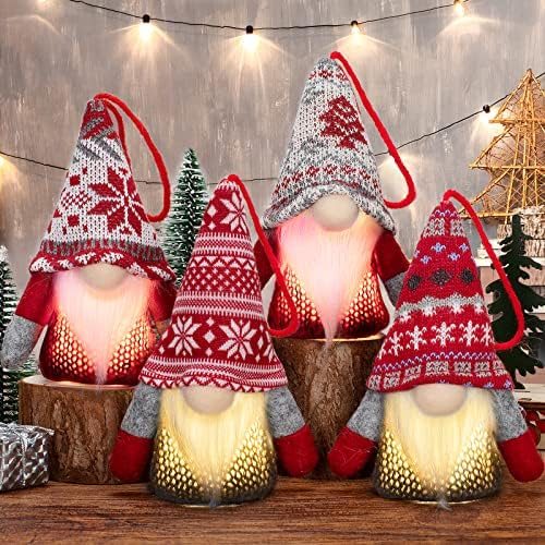 Led ışık ile LURLİN Gnome Noel Süsler, 4 Paket El Yapımı İsveç Tomte Gnomes, iskandinav Santa Elf Peluş Masa Süsler, noel Ağacı