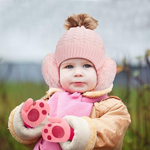 Bebek kış sıcak örgü 5 Set, yürümeye başlayan çocuk bere şapka eşarp Earmuffs Eldiven çorap