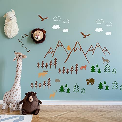 PARBEE 9 Set Woodland Boyama Şablonlar için Kreş Dekor-Dağ Orman Hayvanlar Gökyüzü Bulut Kuşlar Şablon DIY duvar sanatı boyama