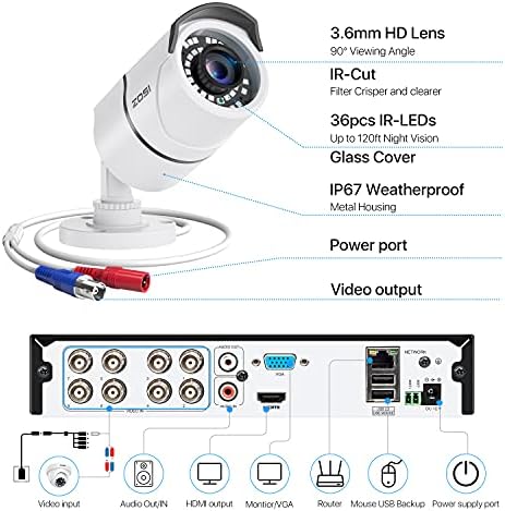 ZOSI 8CH 5MP Lite Ev Güvenlik Kamera Sistemi Açık 1 TB Sabit Disk ile, H. 265 + 8 Kanal Kablolu DVR ile 4 adet 1080 P Hava CCTV