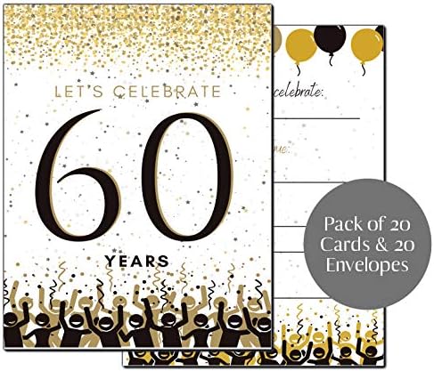 60. Doğum Günü Partisi Davetiyeleri / 60 Yıl Kutlaması | 60. Yıldönümünüz Kutlu Olsun / 5 x 7 | Siyah ve Altın / 60. Parti Davetiyeleri