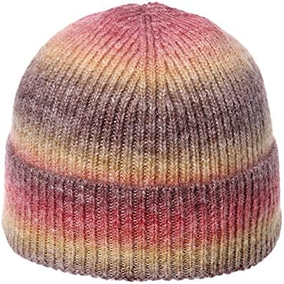 Unisex Saten Çizgili Örgü Bere Şapka Akrilik Kış Şapka için Kadın Erkek Renk Blok Baskı Yumuşak Hımbıl Sıcak Kaflı Bere Şapka