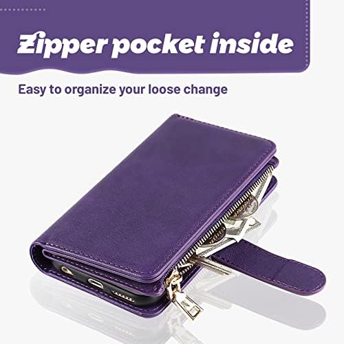 Holder iPhone 11 6.1 Kart Tutuculu Cüzdan Kılıfı [RFID Engelleme] - Manyetik Fermuarlı kılıf - Bilek Kayışı Kordonlu-PU Deri