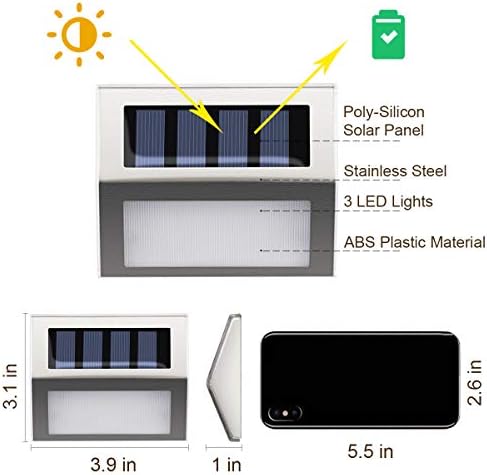 GİGALUMİ 6 paketi güneş güverte ışıkları, 3 LED güneş merdiven ışıkları açık LED adım aydınlatma paslanmaz çelik su geçirmez