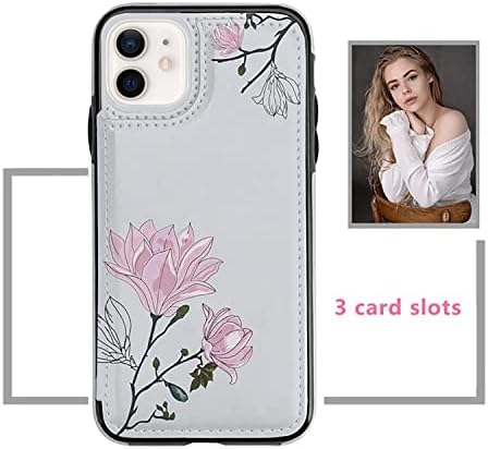 FLYEE Dayanıklı Flip Case iPhone 11 ile Uyumlu [Kadınlar ve Kızlar için Cüzdan ile Sevimli Çiçekler Kart Tutucu Kılıf, Özel Telif