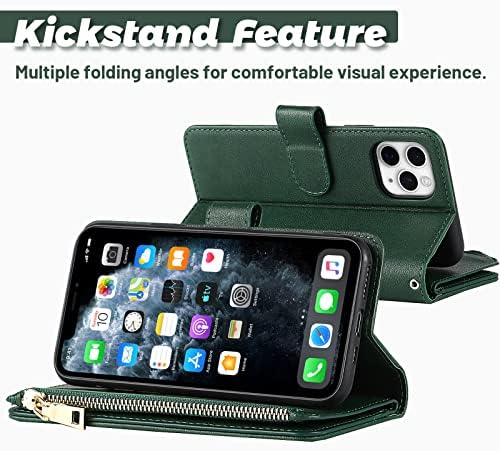 Holder iPhone 11 6.1 Kart Tutuculu Cüzdan Kılıfı [RFID Engelleme] - Manyetik Fermuarlı kılıf - Bilek Kayışı Kordonlu-PU Deri