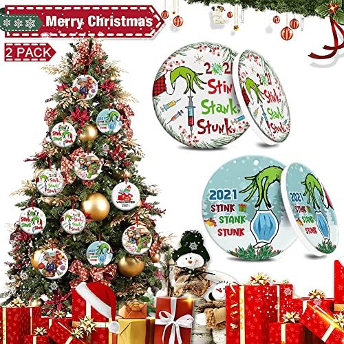 2021 Noel Ağacı Süsleme, 2 Adet Stink Stank Stunk Komik Seramik Süsleme, İki Taraflı Boyalı Noel Dekoratif Askı Süsleri, Parti