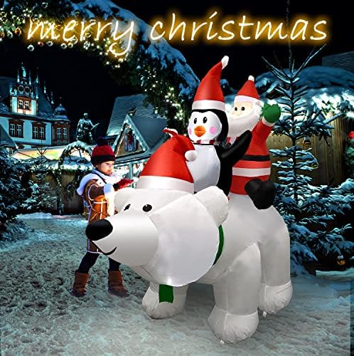 Noel şişme açık süslemeleri, 6.6 FT Uzun şişme kutup ayısı ile Santa ve Penguen Noel havaya uçurmak Yard süslemeleri ile dahili