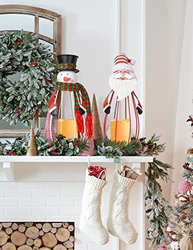 Lvydec Noel fener mumluk ışıkları, 2 set Noel kardan adam ve Santa fenerler ile alevsiz mum için tatil masa Mantel sundurma dekorasyon,