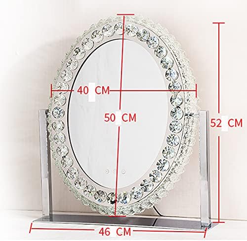 FAJ7G Büyük LED Kristal Makyaj Aynası, Parlak ışıklı Masaüstü Soyunma Aynası, Akıllı Dokunmatik Kontrol, 360 derece Döndürme,