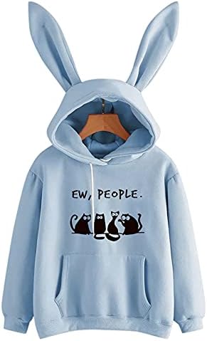 Hemlock Kadın Genç Kız Sevimli Hoodie Uzun Kollu Tavşan Kapüşonlu Sweatshirt Gençler Okul Kapüşonlu kazak Tops Cep