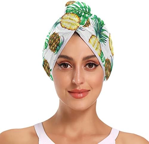 UMİRİKO 2 Paket Saç Kurutma Havlu Ananas Palmiye Yaprağı Yaz Tropikal Mikrofiber Saç Havlu ile Düğme, Kuru Saç Şapka, banyo saç