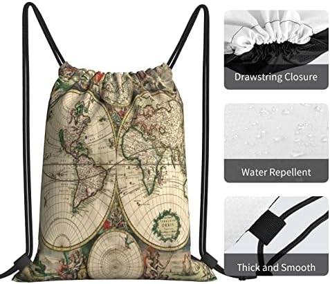 İpli sırt çantası Retro antik dünya haritası dize çanta Sackpack spor salonu alışveriş spor Yoga için