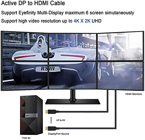 CableCreation 6ft Aktif dp'den Hdmı'ya Kablo Paketi Aktif dp'den Hdmı'ya Adaptör Desteği UHD 4K @ 60Hz Ses / Video, Eyefinity