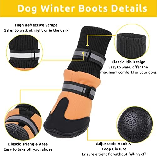 SUNFURA Sıcak Köpek Botları Kış Köpek Ayakkabıları, Yürüyüş için Sağlam Kaymaz Taban ve Polar Astarlı Yansıtıcı Büyük Köpek Patikleri,