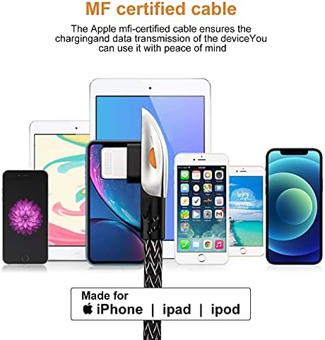 [Yükseltilmiş Tasarım] 90 Derece iPhone şarj kablosu 3ft, 3 Ayak Apple MFi Sertifikalı Yıldırım Kablosu Naylon 3 Ayak iPhone