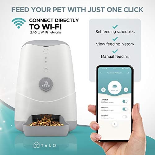 Talo Otomatik Wi-Fi Evcil Hayvan Besleyici 3.7 L-Akıllı Kedi Besleyici-App Kontrollü Köpek Besleyici-Zamanlayıcılı Gıda Dağıtıcısı-130oz-Beyaz