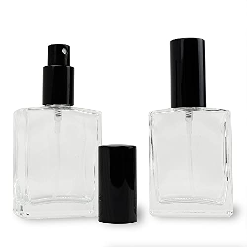 2 Oz Cam Boş Parfüm Atomizer, Düz Cam Şişe, parlak SİYAH Metal Gümüş Püskürtücü 60 ml Decant Kolonya Parfüm Şişesi Grand Parfums