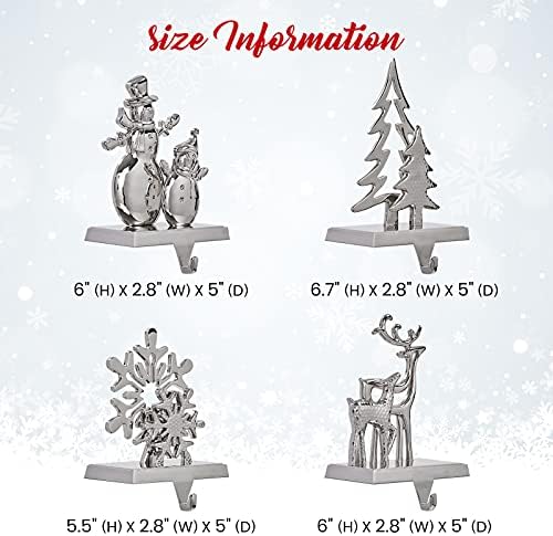 WBHome Noel Stocking Tutucu 4 Set, Ren Geyiği, Kardan Adam, Noel Ağacı ve Kar Tanesi Anti-Skid Metal Askı Klip, Ayarlanabilir