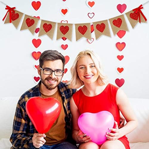 Çuval Bezi Kalp Afiş Çelenk / Kırmızı Glitter Kalp / sevgililer Günü Süslemeleri / Rustik Sevgililer Dekor / Sevgililer Çuval
