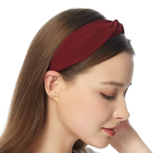 Kafa bandı Başlığı Kafa Wrap Saç Bandı Geleneksel Şık Elastik Türban Kumaş Hairbands Moda saç Aksesuarları Kadınlar için (Bordo)